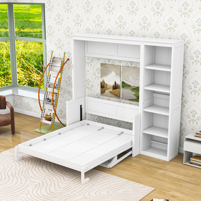 Lit escamotable avec cadre en bois Murphy, Double, Blanc