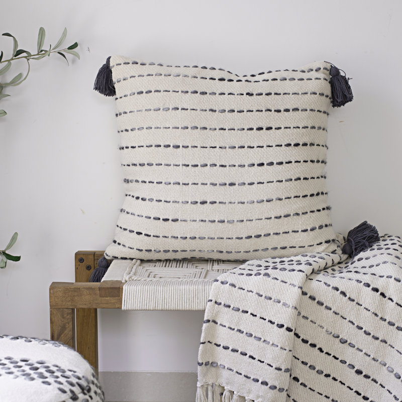 Housse de coussin Oliver, Noir / Ivoire, Housse de coussin seulement - sans coussin