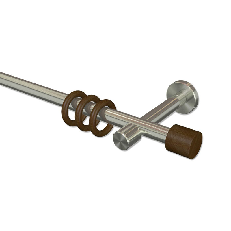 Vince Curtain Pole Set, 5cm H x 480cm W x 11cm D, Stainless Steel/Walnut Lacquered