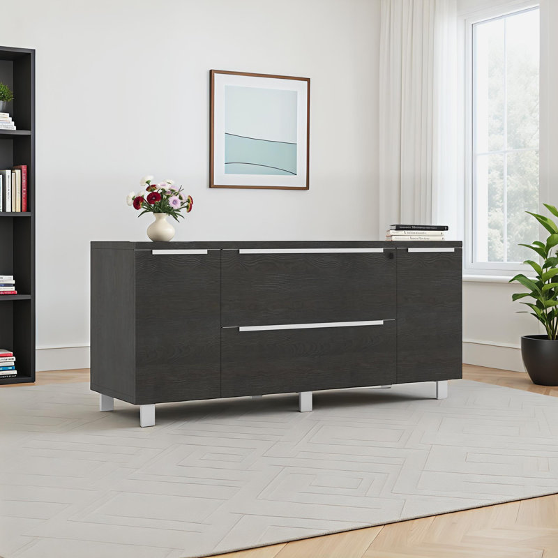Maysey Metal Base Writing Desk with Power Outlet, 29" H x 71" W x 32" D, Gray