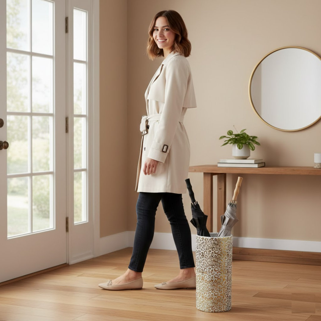 Elegant Ceramic Umbrella & Walking Stick Stand – 18 " High Decorative Freestanding Vase for Home Décor