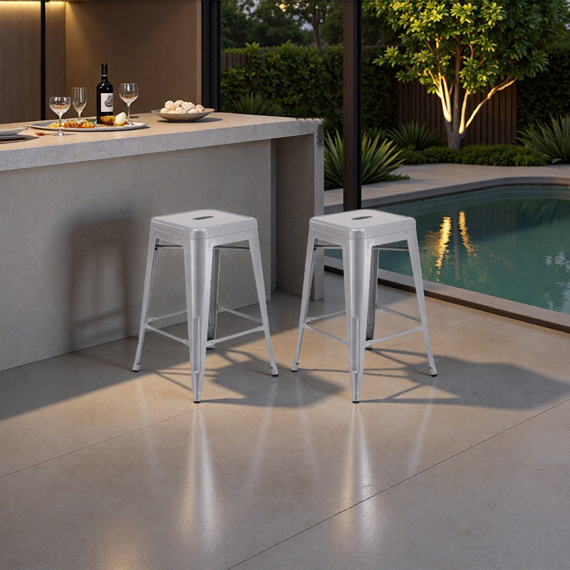 Stackable Metal Bar Stools Set of 2, Counter Height Bar Stools 24 Inches Industrial Bar Chairs Patio Stool, Backless Stool Indoor Outdoor Classroom Kitchen Stools Bar Chairs