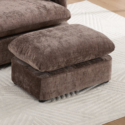 31.2" Modular Chenille Ottoman with Solid Wood Legs