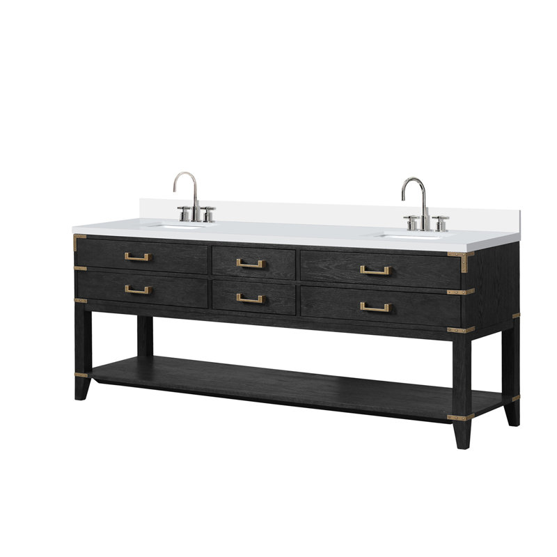 Ensemble de meuble-lavabo double avec comptoir en quartz blanc et robinet