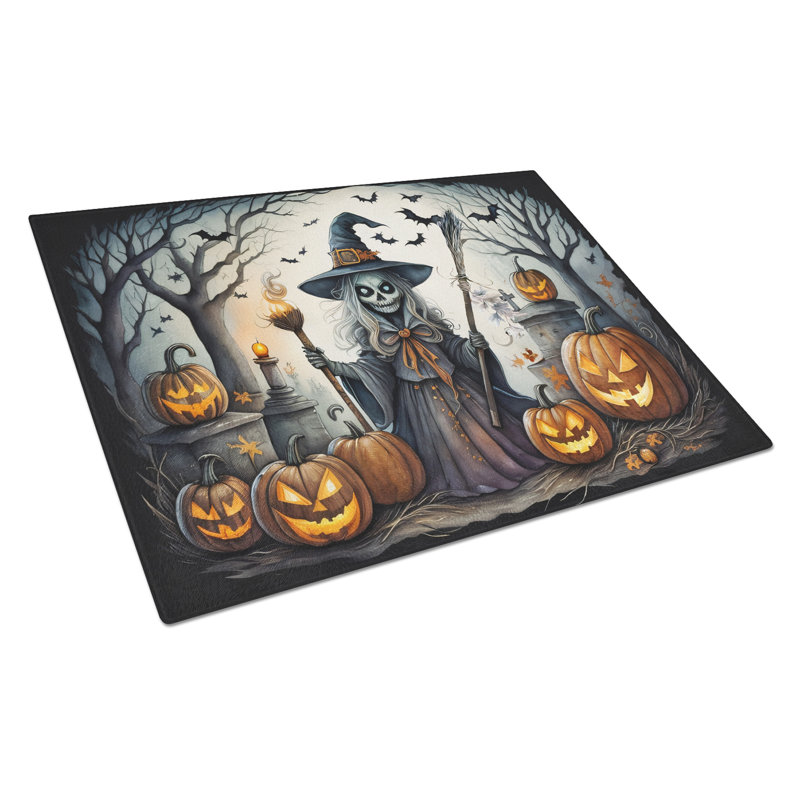 Witch Spooky Halloween Glass Cutting Board Large