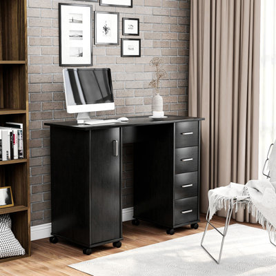 Computer Desk With 4 Drawers And A Storage Cabinet, Home Office Desk, Writing Desk With Wheels