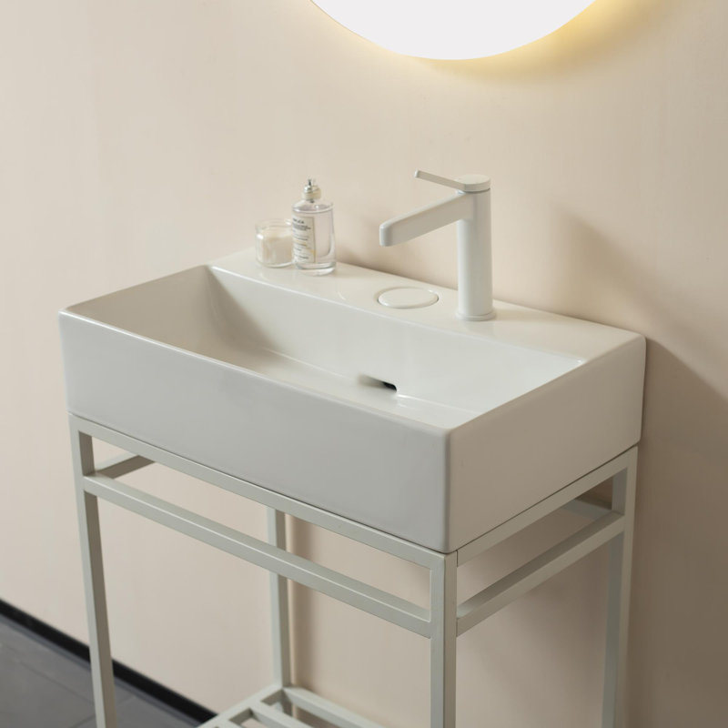 Vessel Rectangular Ceramic Sink, White