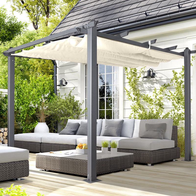 Acorn Aluminium Pergola Gazebo, White, 227cm H x 305cm W x 298cm D