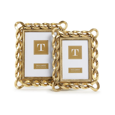 Gold Ribbon Set of 2 Photo Frames 10"H Resin Glass  Horizontal Vertical Display