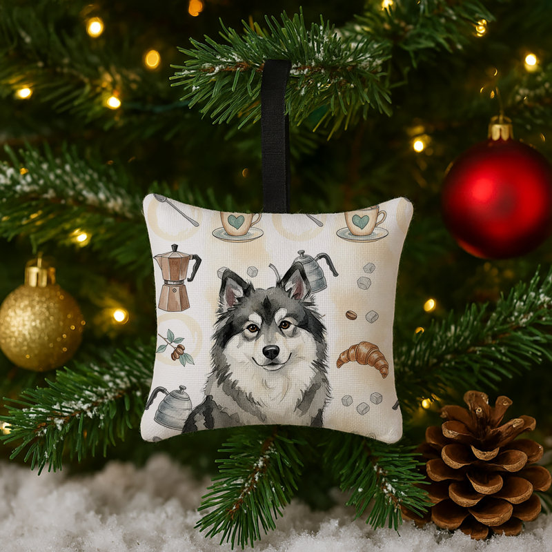 Ornement carré en tissu Keeshond, Spitz loup