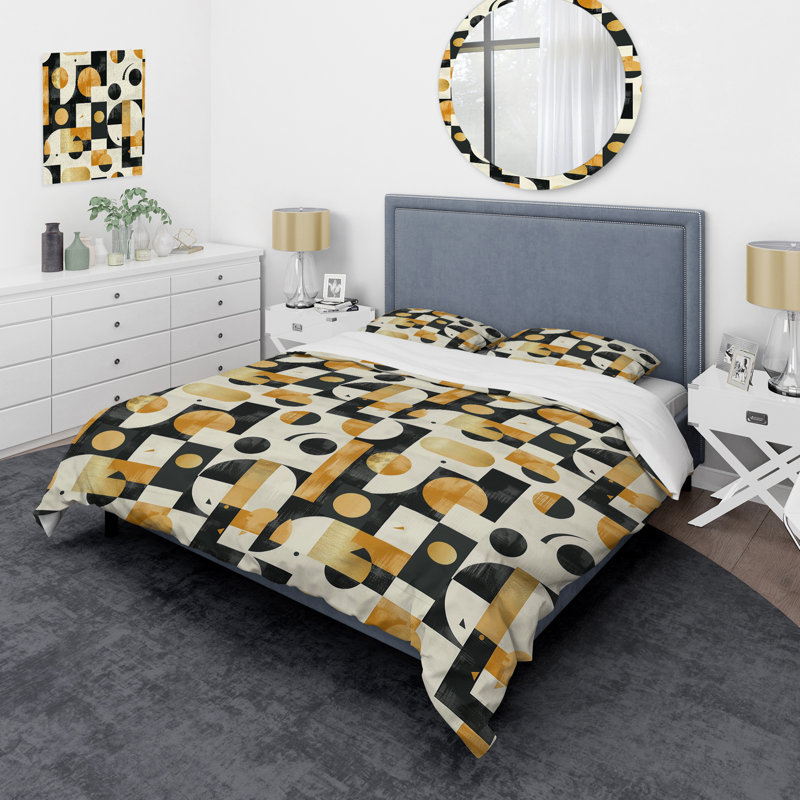 Or noir géométrique rétro - ensemble de housse de couette géométrique rétro, Housse de couette très grand + 2 taies décorativ