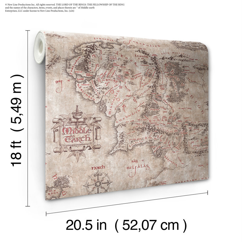 «Lord of the Rings Middle Earth Map», papier peint adhésif, Brun