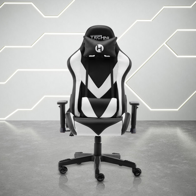 Inbox Zero Adjustable Reclining Ergonomic Swiveling PC & Racing Game Chair, White/Black