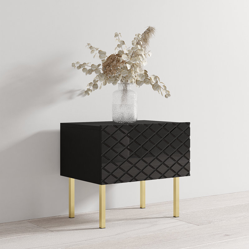 Braylon 17.9" Nightstand with High Gloss Finish, Black