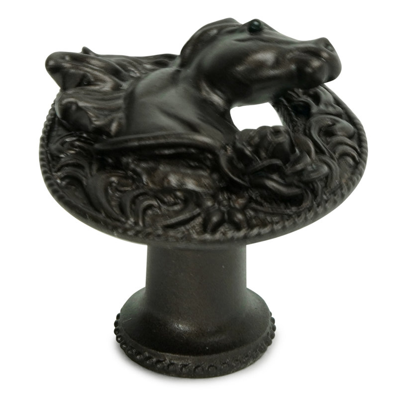 Cheval Americana dans un fer à cheval avec un bouton rose en finition bronze, Bronze
