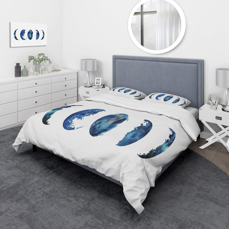 Blue Moon Phases - Ensemble de housse de couette bohémien et éclectique - Microfibre de polyester