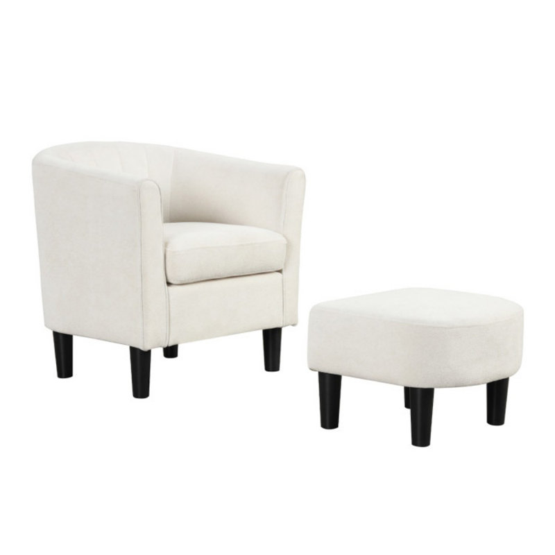 Fauteuil demi-tonneau rembourré en velours avec repose-pieds et repose-pieds Teddy