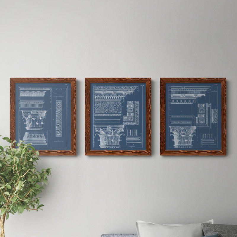 Colonne et corniche I, ensemble de 3 impressions sur toile encadrées, Érable, H 20 po x l 51 po x P 1,5 po