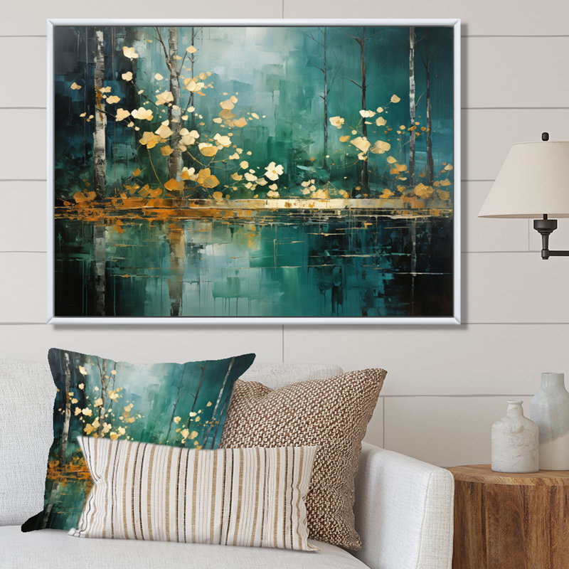 Toile Bold Forest Emerald II - impressions sur toile forêt, H 30 po x l 40 po x P 1,5 po, Cadre flottant blanc