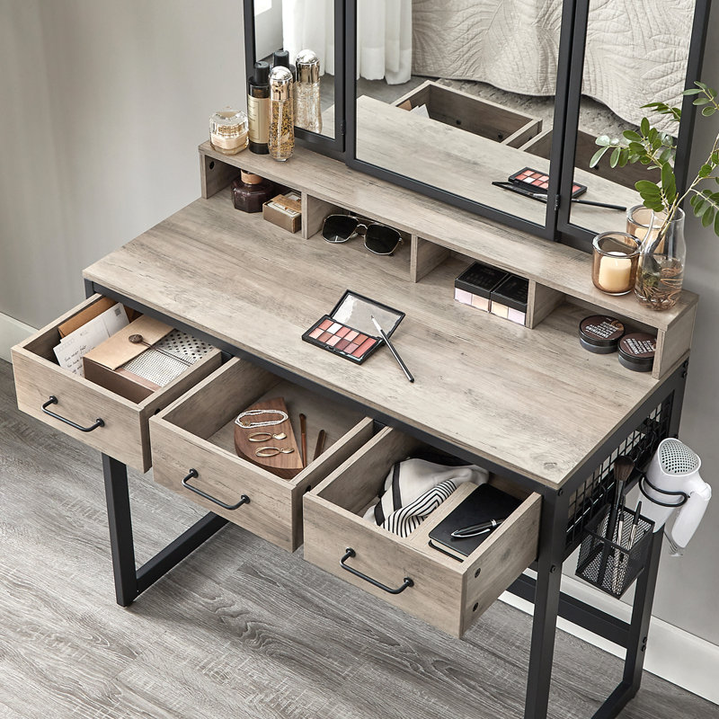 Hans Dressing Table with Mirror, Greige/Black