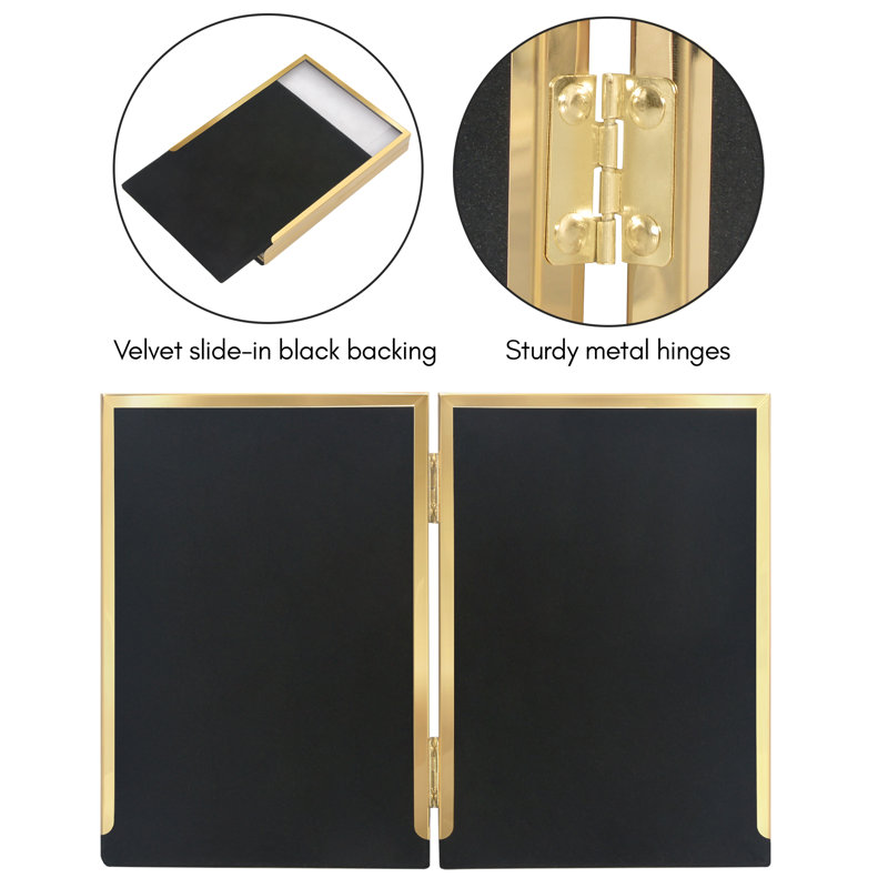 Hinged Picture Frame with Shatter-Resistant Glass - Metal Picture Frame Displays Two Photos, Gold, 4" W x 6" H