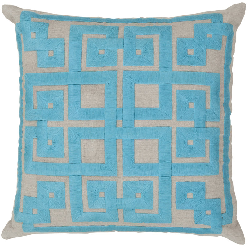 Coussin décoratif en lin, H 22 po x l 22 po x P 4 po, Avoine / bleu geai, Polyester