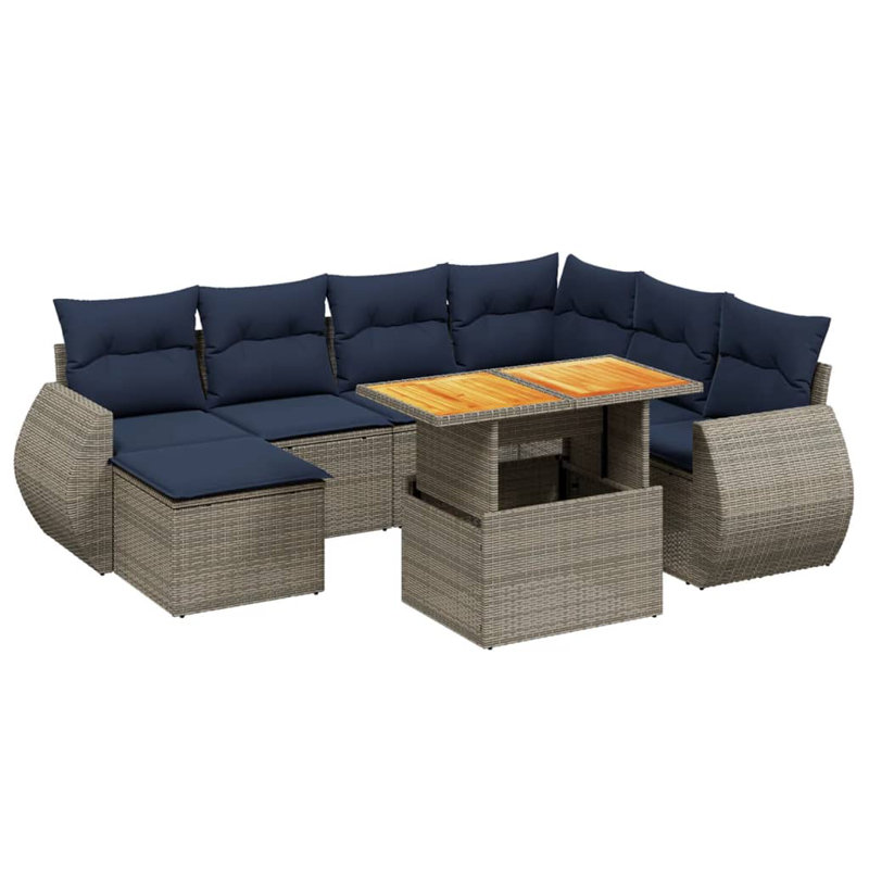  Ensemble de canapé de patio 8 pièces avec coussins en rotin de polyester, Gris, Bleu