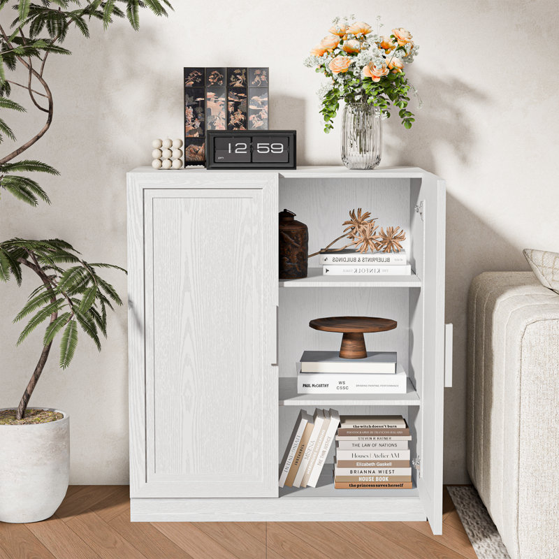 Armoire de rangement d'appoint en bois massif, Blanc, H 36 po x l 31 po x P 16 po