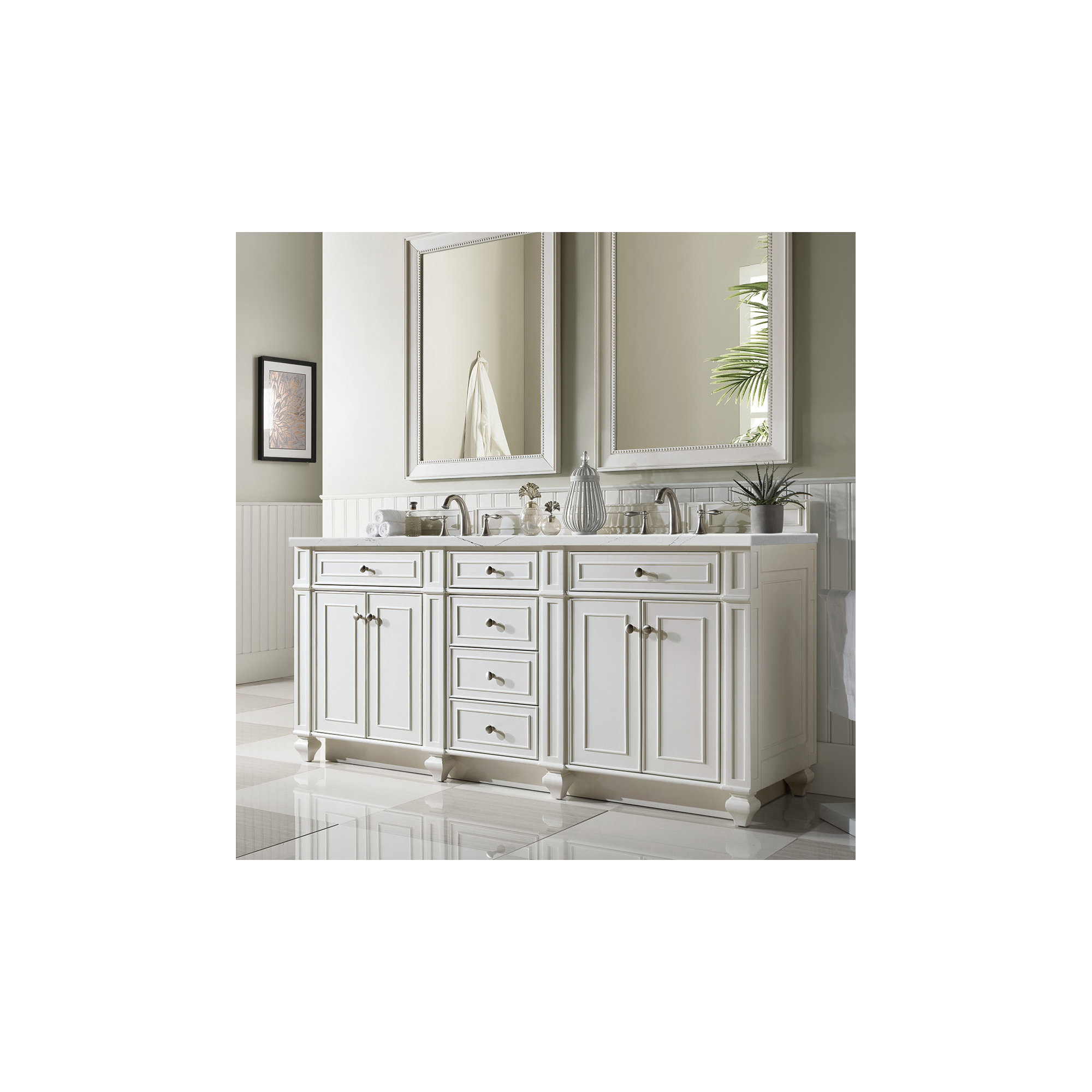 Bristol 72'' W Double Vanity, Ethereal Noctis, Bright White, 8" Widespread