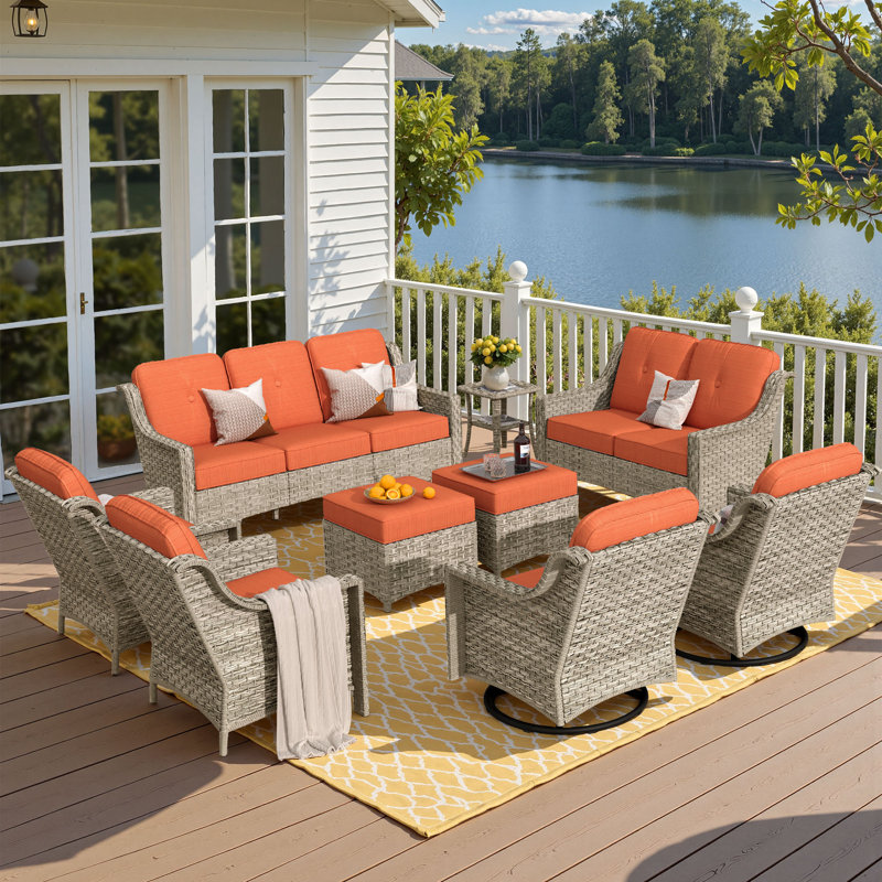 Porretto 9 - Person Patio Conversation Set with Cushions, Orange