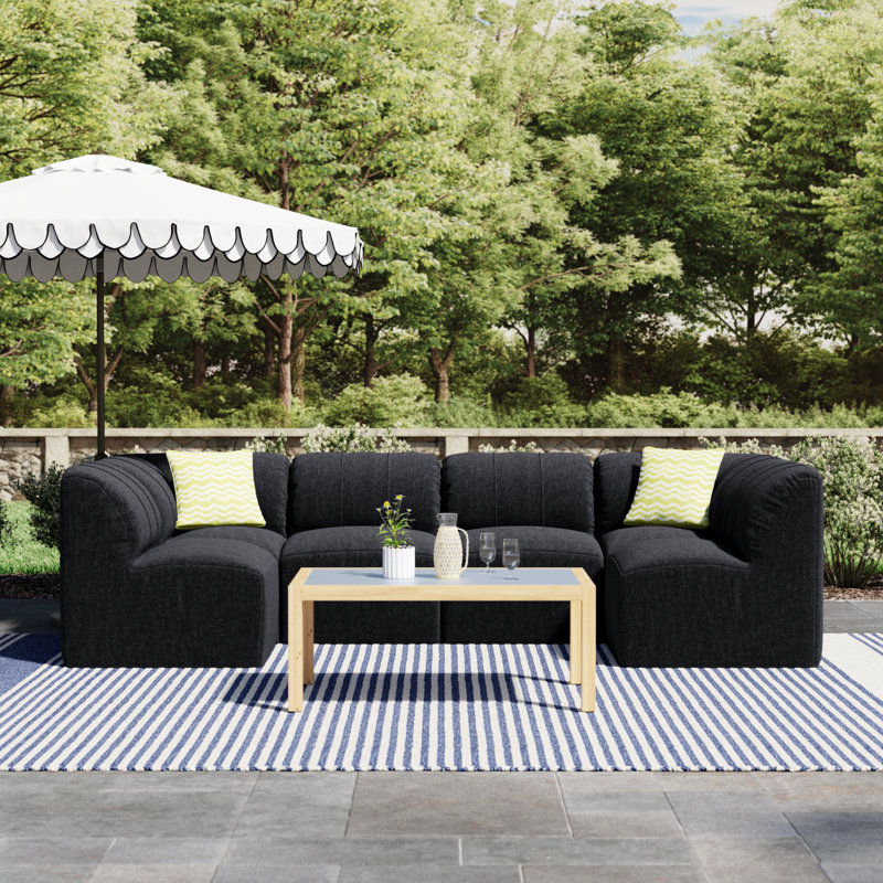 Praia 124" Sunbrella® Outdoor U Sectional, Canvas Black Sunbrella® Canvas