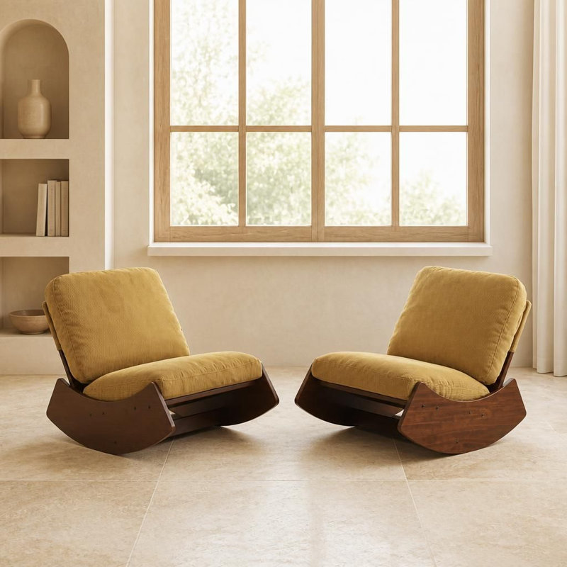 Ensemble de 2 chaises berçantes confortables avec coussin ergonomique moelleux, revêtement doux et durable et structure en bois massif robuste, sièges d'appoint coulissants pour chambre de bébé, chambre à coucher, salon et plusieurs espaces de détente