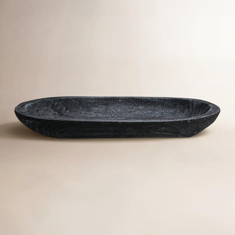 Hand-Carved Paulownia Wood Bowl, Black, 2"H x 14.5"W x 10.25"D