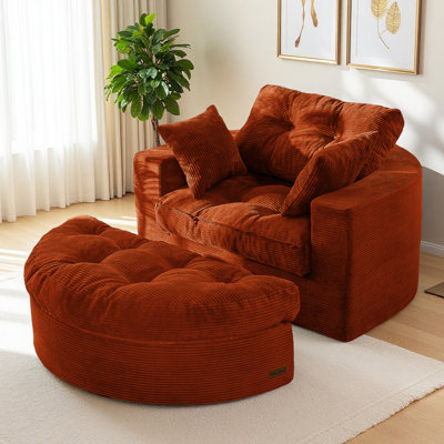 49''Round Corduroy Sofa Bed With Deep Seat, Upholstered Chaise Lounge Chair Indoor