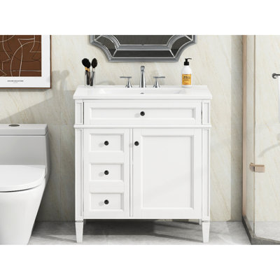 Meuble-lavabo de 30 po avec lavabo, conception moderne, armoire, 2 tiroirs et tiroir coulissant pour un rangement essentiel