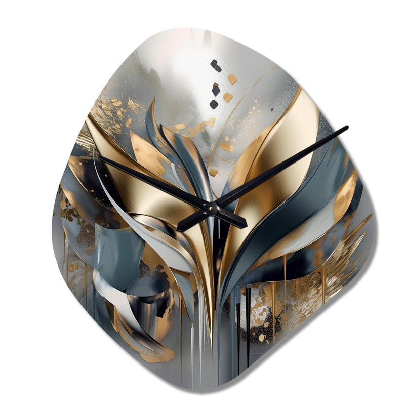 Abstract Shapes And Lines IV - Nebula Shape Large Gold Wall Clock - Unique Shape, Small
