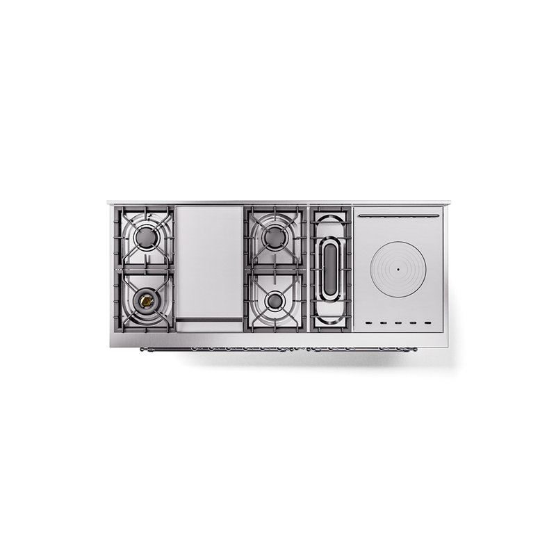 ILVE Nostalgie II 60 in Dual Fuel Range, 7 Burner, Griddle, Frenchtop, Stainless Steel/Chrome, Natural Gas
