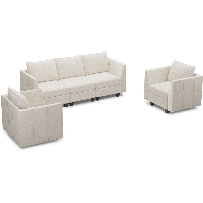 Ensemble de canapé modulaire en chenille avec siège de rangement 3 pièces Aurora, Beige