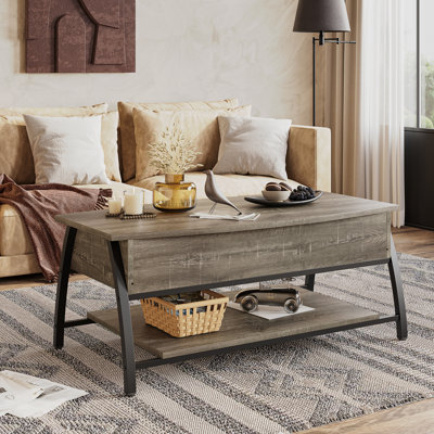 Table basse à plateau relevable en bois manufacturé avec base en acier Buser