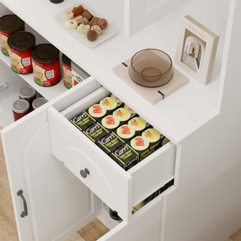 Armoire de rangement pour garde-manger de 71 pouces avec comptoir de four à micro-ondes, huche autoportante avec tablettes réglables, 6 portes et 1 tiroir