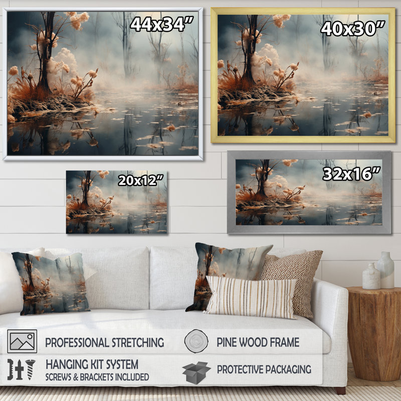 «Winter Reverie At The Lake III - Landscape», reproduction sur toile, H 12 po x l 20 po x P 1 po, Cadre simple noir