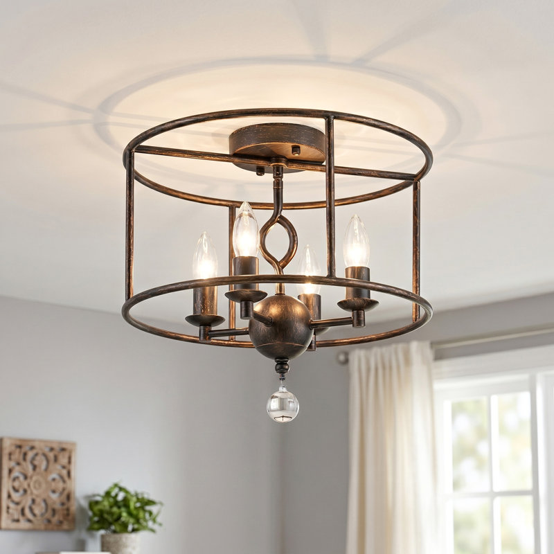 Plafonnier semi-encastré 4 lumières bronze antique, Distressed Black