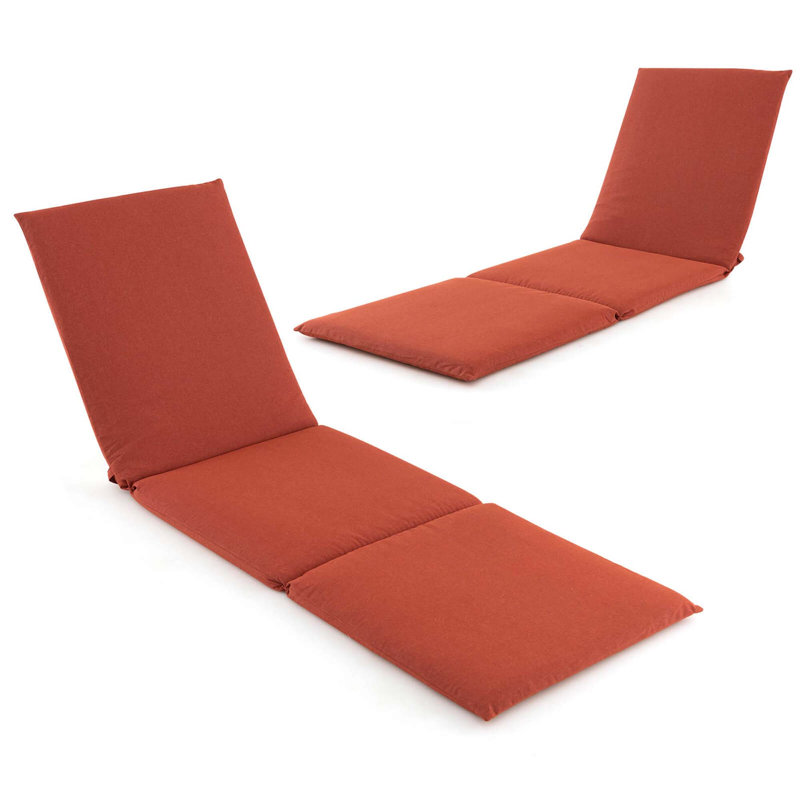 2 Pcs Outdoor Chaise Lounge Cushion With Hook & Loop Fastener Fixing Straps Patio, Orange