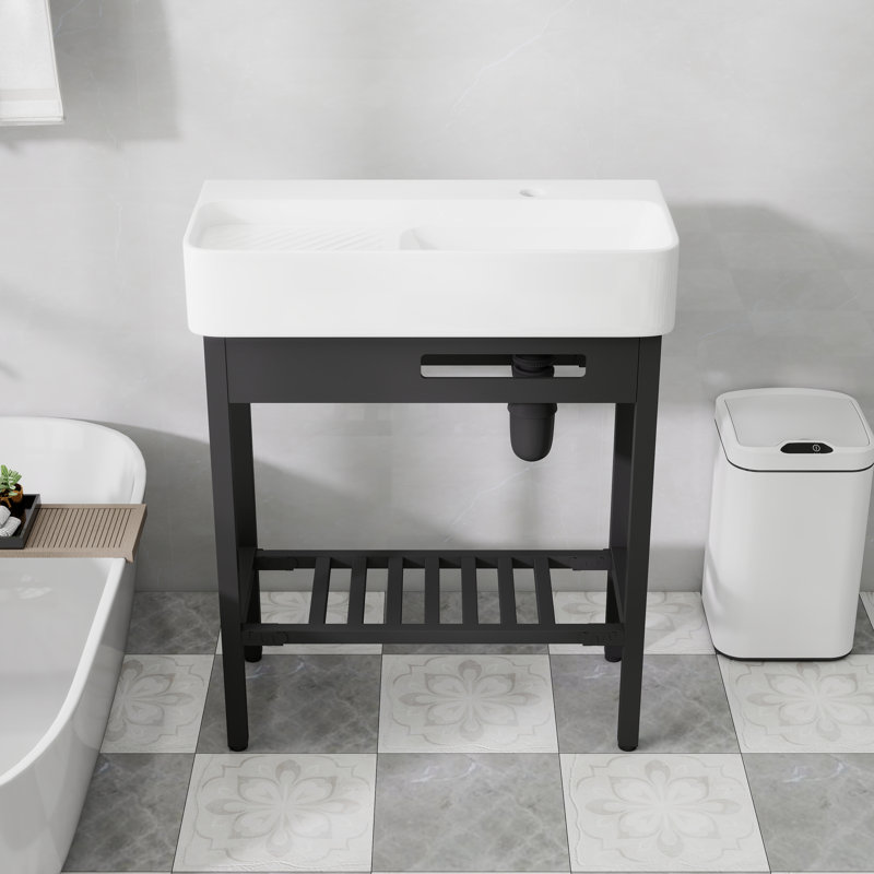 28"x12" Rectangular Console Bathroom Sink With Leg
