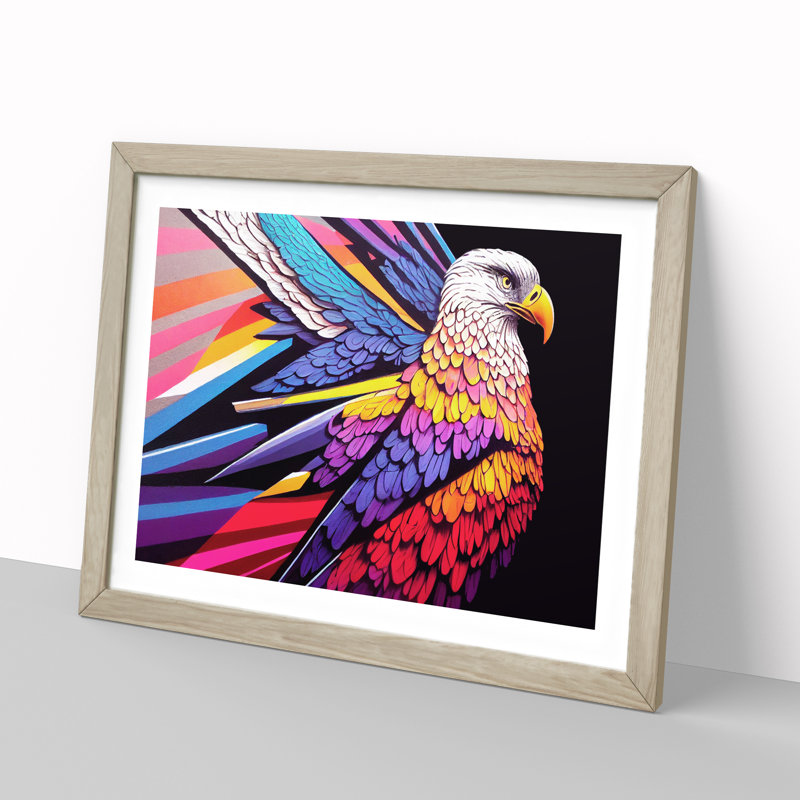 Colourful Eagle Bird Vol.4 - Single Picture Frame Print, 46cm H x 64cm W x 2cm D, Oak Framed