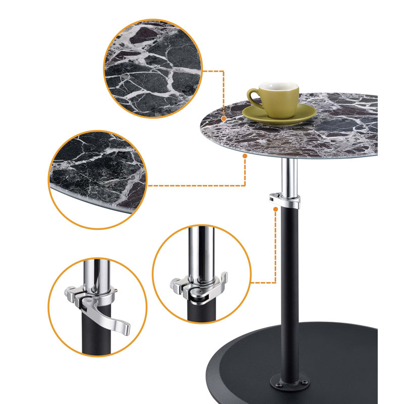 Orbit 15.5" End Table with Height Adjustable Marble Textured Top, Black