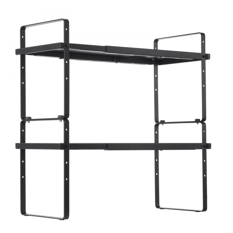 Étagère à épices de cuisine à 2 niveaux, Noir mat