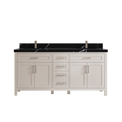 Cambridge 72 po X P 22 po D Meuble-lavabo double en grain fin avec 2 po Quartz noir Calacatta