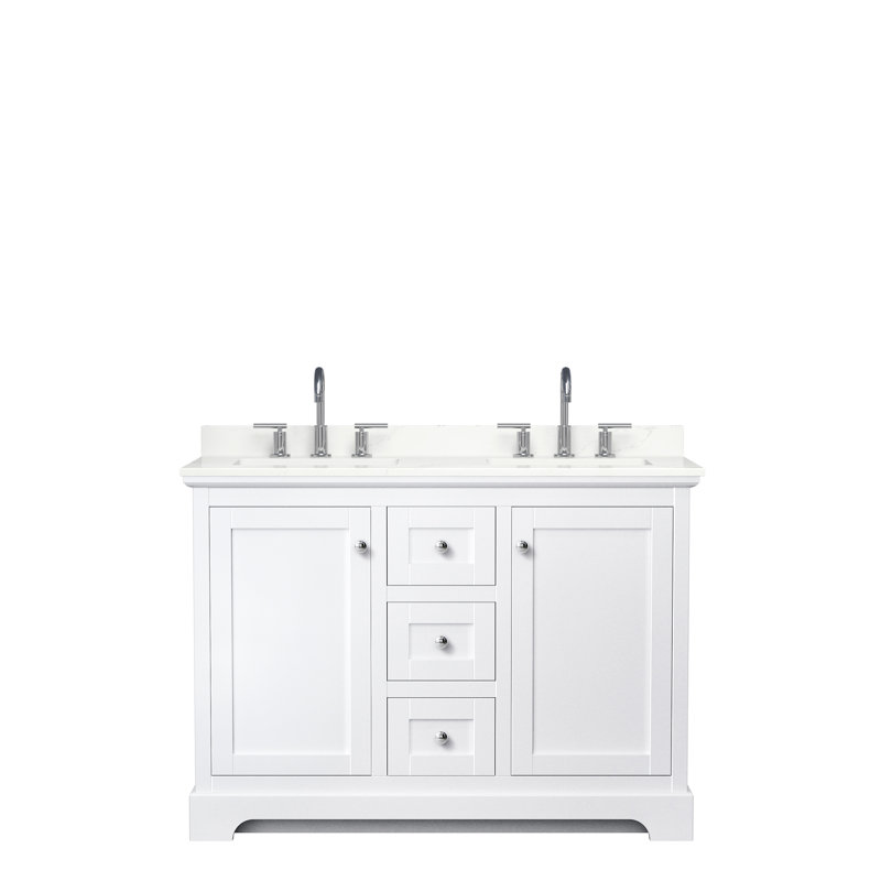 Avery 48'' Double Bathroom Vanity with Quartz Top, White, Giotto Quartz, Brushed Gold