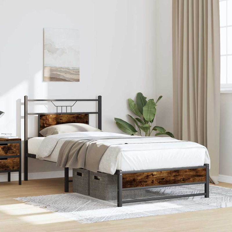 Bed Frame Without Mattress Engineered Wood, European Single (90 x 200cm), Smoked Oak